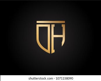 DH shield shape Letter Design in gold color
