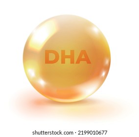 Dha cosmetic pill. Round realistic oil drop isolated on white background