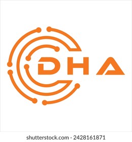 Diseño de letra DHA. Diseño de logotipo de la tecnología de letras DHA sobre un fondo blanco. Diseño de logotipo de DHA Monogram para emprendedores y empresas.