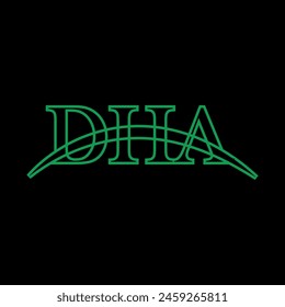 Diseño creativo del logotipo de la letra de DHA con el gráfico del Vector