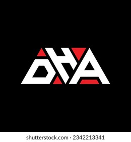 DHA triangle letter logo design with triangle shape. DHA triangle logo design monogram. DHA triangle vector logo template with red color. DHA triangular logo Simple, Elegant, and Luxurious design.