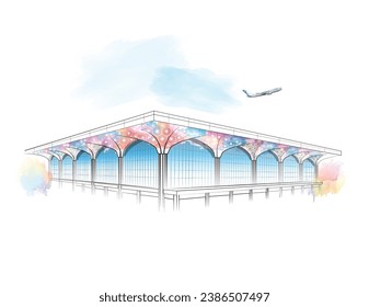 Tercera ilustración de la terminal del aeropuerto de Daca. Aeropuerto Internacional de Shahjalal III Vector de Arte Terminal