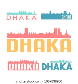 Dhaka Bangladesh Flat Icon Skyline Vector Silhouette Design Set Logo.