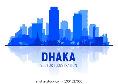 Dhaka Bangladesh Skyline Silhouette At White Background. Vector Illustration. Business Travel And Tourism Concept With Modern Buildings. Image For Banner Or Web Site. 