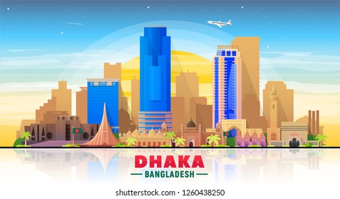 Dhaka City ( Bangladesh) Skyline. Vector Illustration. Business Travel And Tourism Concept With Modern Buildings. Image For Banner Or Web Site.