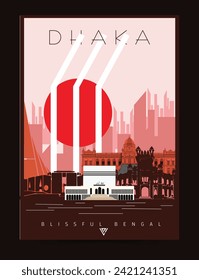 Dhaka City poster illustration. Around the world, cityscape and skyline vintage poster art of Dhaka city. 