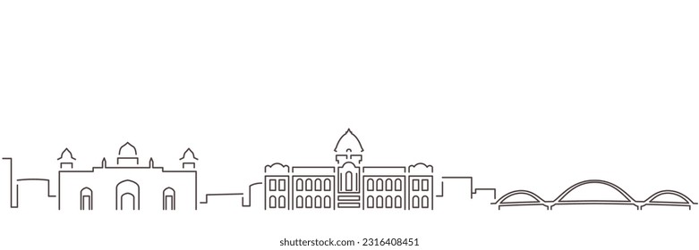 Dhaka Dark Line Simple Minimalist Skyline With White Background