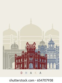 Dhaka skyline poster in editable vector file