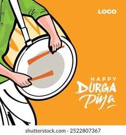 Dhaki spielt Dhak Dhol während der durga puja, Social Media Beiträge, Grußkartendesign Vorlage