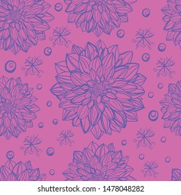 Dhalia Flower Pattern Pink and Blue