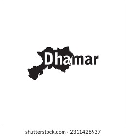 Dhamar map and black lettering design on white background