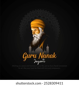 Dhan Dhan Shree Guru nanak Dev Ji, Gurpurab, also known as Guru Nanak's Prakash Utsav and Guru Nanak Jayanti, celebrates the birth of the first Sikh Guru. Vector illustration.