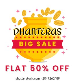 Dhanteras Big Sale Shopping Festival Indian Web Banner Design Vector