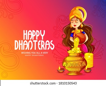 Dhanteras celebration on Happy Diwali, illustration of Gold coin in pot