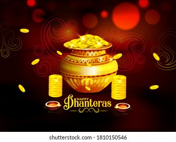 Dhanteras Illustration Gold Coin Pot Dhanteras Stock Vector (Royalty ...