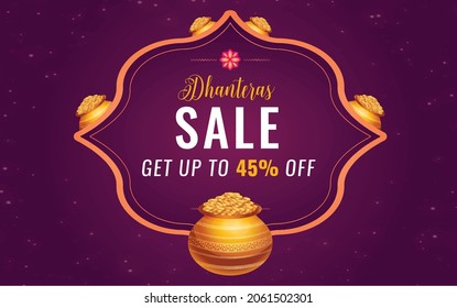 Dhanteras Discount Offer Sale Banner Design, Indian Festival ,Vector illustration design

