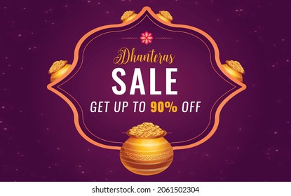 Dhanteras Discount Offer Sale Banner Design, Indian Festival ,Vector illustration design
