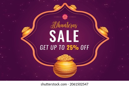 Dhanteras Discount Offer Sale Banner Design, Indian Festival ,Vector illustration design
