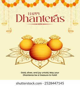 Dhanteras and diwali celebration festival Abstract banner or poster with gold coin pot