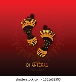 Dhanteras festival card. Creative vector Illustration for Happy Dhanteras with nice and creative Goddess Maa Lakshmi Charan or paduka