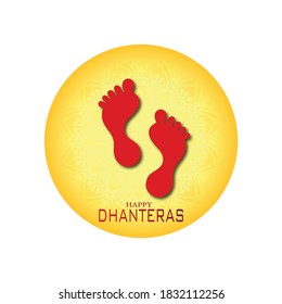 Dhanteras festival card. Creative vector Illustration for Happy Dhanteras with nice and creative Goddess Maa Lakshmi Charan or paduka