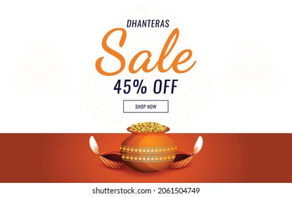 Dhanteras Festival Offer Template with Discount Tag ,Vector illustration design