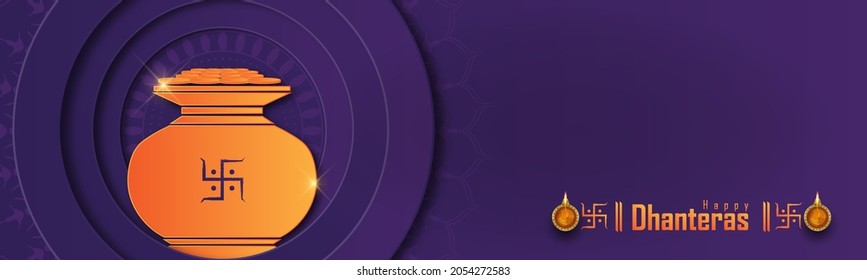 DHANTERAS - ILLUSTRATION OF GOLD COIN IN POT FOR DHANTERAS CELEBRATION-HAPPY DHANTERAS. 
