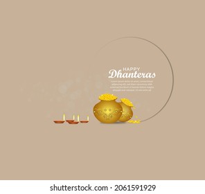DHANTERAS - ILLUSTRATION OF GOLD COIN IN POT FOR DHANTERAS CELEBRATION-HAPPY DHANTERAS.