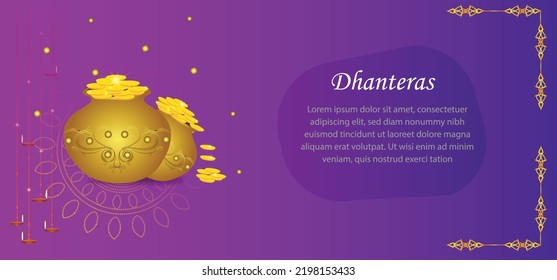 DHANTERAS - ILLUSTRATION OF GOLD COIN IN POT FOR DHANTERAS CELEBRATION-HAPPY DHANTERAS.