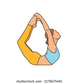 Dhanurasana bow pose color line illustration. Pictogram for web page, mobile app, promo.