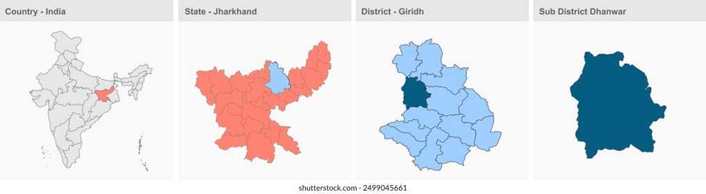 Dhanwar map (District Giridih, State Jharkhand, Republic of India), Giridih District, Jharkhand state, Republic of India, Government of Jharkhand, Indian territory, Eastern India, politics, tourism