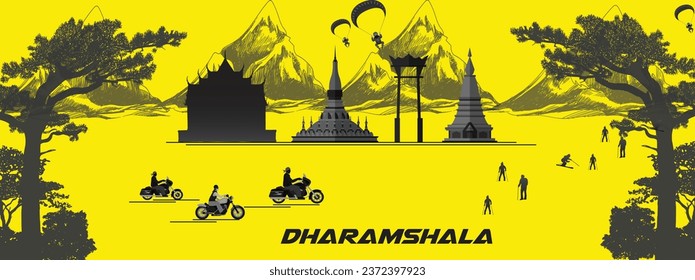 Dharamshala: Hermoso destino turístico en Himachal Pradesh, India - Ilustración vectorial