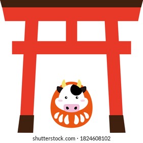 Dharma, a cow passing through a torii