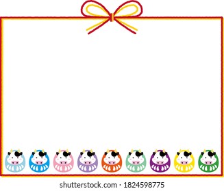 Dharma cow ribbon frame that can be used as a material for New Year's cards