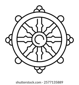 Dharma line icon. Dharmachakra in Buddhism. Vector isolated element. Editable stroke.