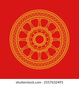 Dharma Wheel, Buddhism Dharmachakra Symbol. Isolated Element