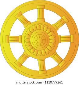 Dharma wheel , Budhism vector illustration symbol.