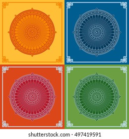 Dharma Wheel Dharmachakra Icons. Buddhism symbols.