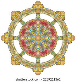 Dharma Wheel oder dharmachakra, theach und zu Fuß zum Pfad Nirvana