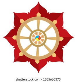 Dharma Wheel of Fortune, Spirituality, Buddhism Vector Illustration. Dharma Wheel, Dharmachakra Icon. Symbol Of Buddha's Teachings