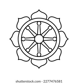 Dharma Wheel icon design. isolated on white  background. vector illustration