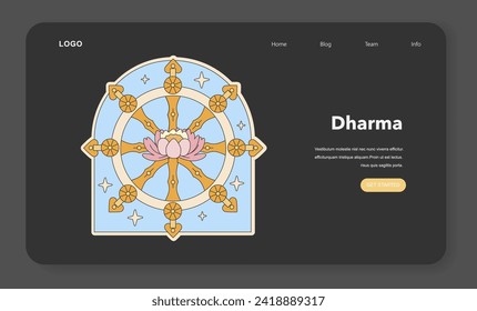 Dharma wheel illustration. Symbolic representation of Buddha's teachings and the path to enlightenment. Flat vector illustration