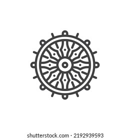 Dharma wheel line icon. linear style sign for mobile concept and web design. Buddhism dharma outline vector icon. Symbol, logo illustration. Vector graphics