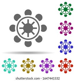 Dharma wheel in multi color style icon. Simple glyph, flat vector of world religiosity icons for ui and ux, website or mobile application