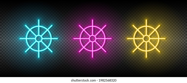 Símbolo de rueda Dharma icono de vector neón.