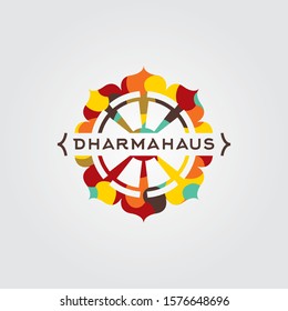 Dharma wheel vector logo. Dharma wheel icon. Dharma wheel emblem. Budist retail store logo.