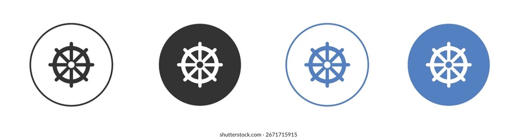 Dharmachakra icon collection for app in black and blue colors
