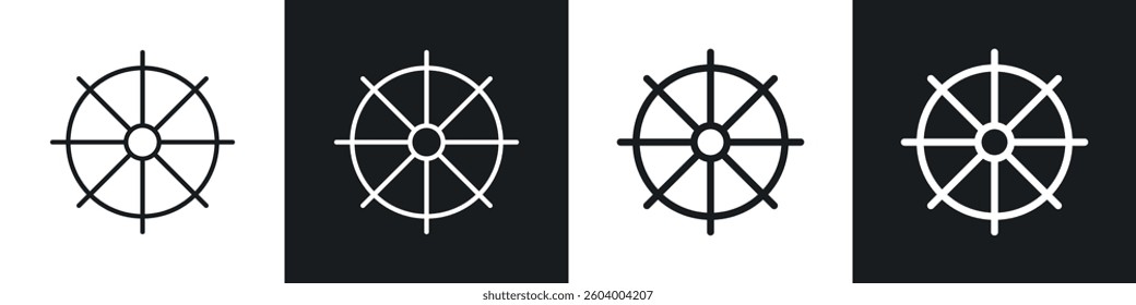 Dharmachakra icon symbol collection on white background.