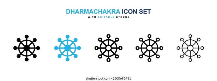 Dharmachakra icons graphics set in black and blue colors
