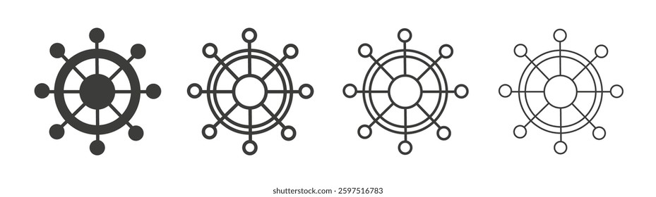 Dharmachakra vector icon set in black and white color.